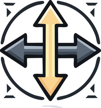 Directional Symbol with Two Axes of Arrows Within a Circle Outline vector