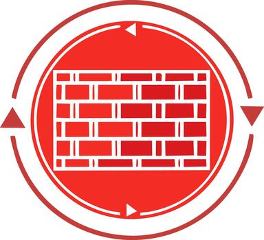 Firewall security icon with brick wall symbol and circular arrows for network protection vector