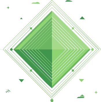 Diamond Shape with Green Gradient and Lines with Scattered Shapes Minimalist Design vector