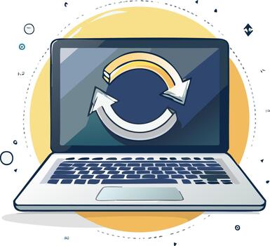System update or data synchronization concept with refresh arrows icon on a laptop screen vector