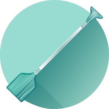 Stylized flat design of a fly swatter with a long handle and a fan shaped head on a teal background vector