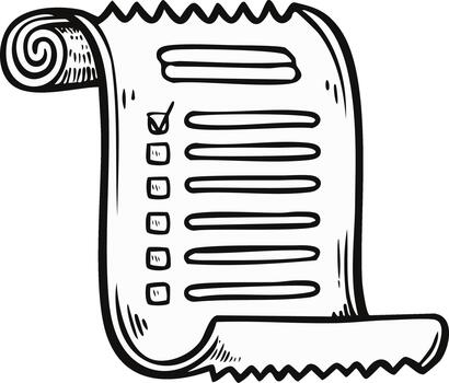 dibujos animados estilo Lista de Verificación Desplazarse con marca de verificación Listo para Tareas y notas planificación vector