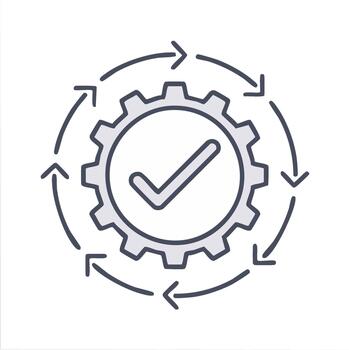 Circular workflow with a gear and a checkmark symbolizing efficient process and approval vector
