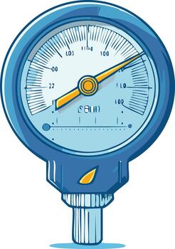 Illustration of a Blue Analog Gauge Showing a Measurement Indication with Numbers and a Pointer vector