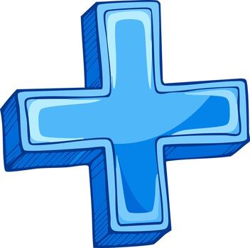 Cartoon-Style Blue Plus Sign with 3D Effect, Emphasizing Addition and Mathematical Concepts vector