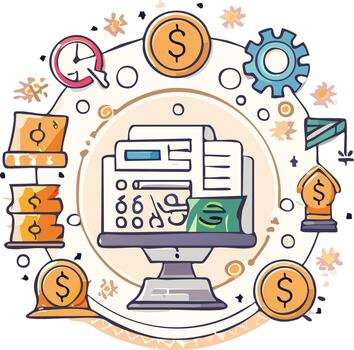 Digital Financial Management and Business Accounting System with Money and Transaction Elements vector