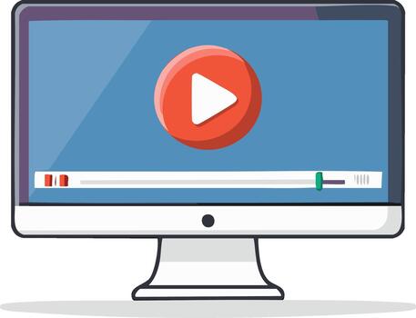 Modern computer monitor displaying a player with a play button and timeline vector