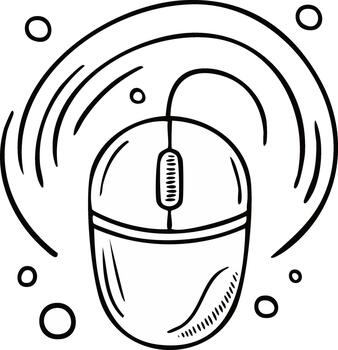 cableado computadora ratón con Desplazarse rueda en un mano dibujado bosquejo estilo ilustración vector