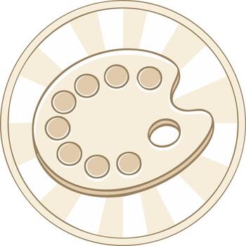 Paint Palette with Round Color Wells, Isolated on Medallion with Rays, Artistic Tool for Painting vector