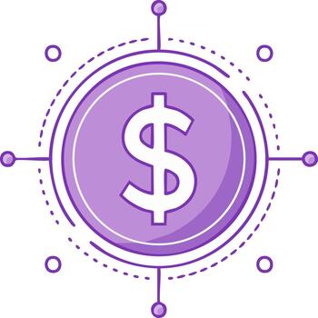 Dollar coin icon within a network hub symbolizing fintech and digital finance vector