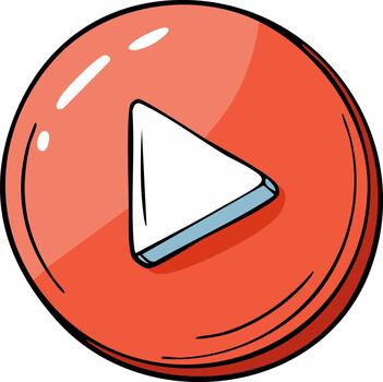 Cartoon Play Button Graphic on Round Red Badge for Media Control Interface vector