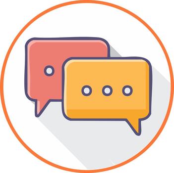 Two colorful speech bubbles with shadows in a circle, symbolizing communication vector