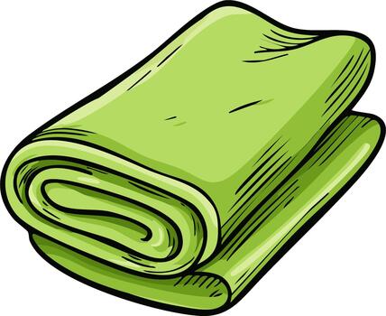 Neatly folded green fabric with a rolled edge, illustrated in a clean line art style vector