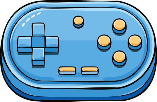 Blue Cartoon Game Controller with Round and Rectangular Buttons vector