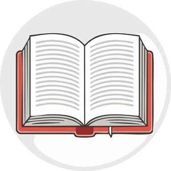 Open book with blank pages, reading material illustration, learning concept on grey background vector