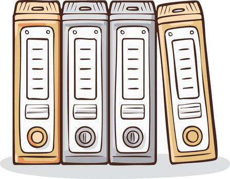 Row of Four Bound Filing Binders and Document Organizers in a Cartoon Style vector
