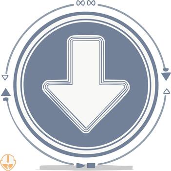 estilizado abajo flecha icono dentro un circular marco con continuo lazo símbolos a parte superior y fondo vector