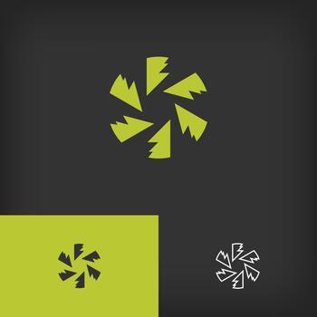 Circular center lightning bolt logo. Unique design with color gradients. Ready-to-use template for flat and linear layouts. vector