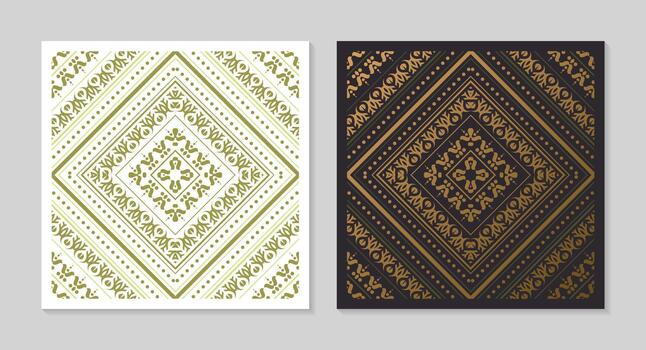 Detailed Ornamental Diamond Shape Pattern Illustration Design in Two Color Variations vector