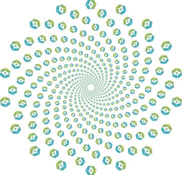 Abstract geometric spiral design with hexagonal star shapes and cool gradient colors for digital art vector