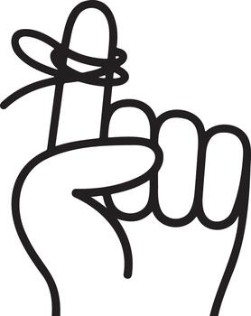 mano con cuerda atado alrededor dedo recordatorio aislado en blanco antecedentes vector