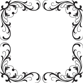 elegante negro volutas frontera diseño enmarcado un limpiar blanco espacio, Perfecto para decorativo proyectos vector