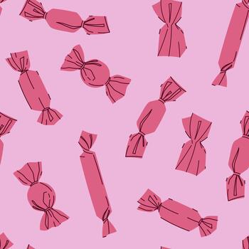 Pink seamless pattern with candies of different shapes. vector