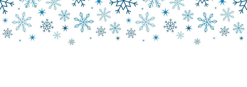 sin costura modelo con azul copos de nieve en un blanco antecedentes. marco, bandera vector