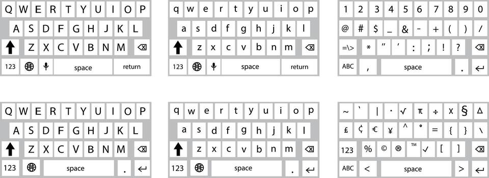 Laptop and desktop keyboard icons set, collection and group of computer input device symbols, line, and outline designs for typing, technology, and office work projects vector