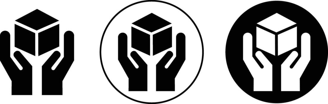 Hand holding box icons set, delivery, shipping, and logistics collection, solid graphic group, editable design elements for courier, package, and service projects vector