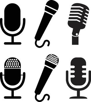 Microphone flat Icons set. Mic Podcast collection for web and mobile apps. Podcast mike, journalist microphones vector