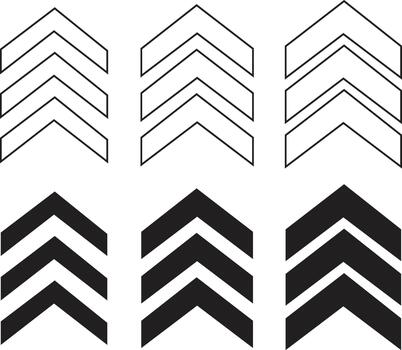 Upward chevron and arrow icons set, direction, navigation, and progress collection, solid and outline graphic group, editable design elements for interface, web, and creative projects vector