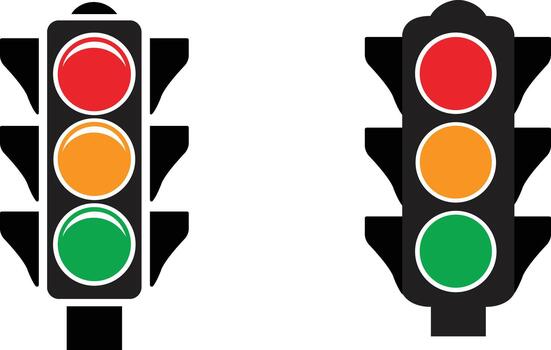 Set Red Yellow green Traffic Light icon. Collection Traffic signal sign. Group Stoplight, Wait signal, Go signal Road Instruction, regulation , traffic rules design element vector