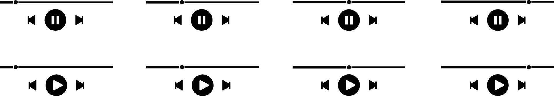 Media player controls icons set, collection and group of play, pause, stop, forward, backward, and progress bar buttons in outline circle style for digital design projects vector