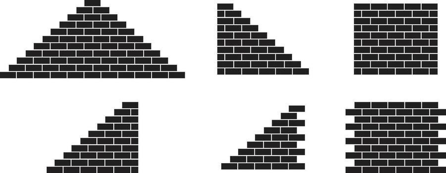 negro ladrillo pared conjunto en plano estilos, albañilería colección y sin costura bloquear grupo. construcción símbolos para arquitectura, fondo, textura, edificio material, patrón, y estructura. vector