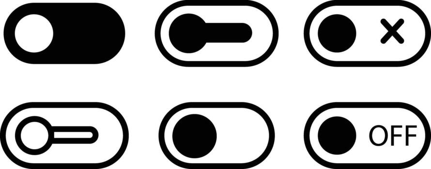 giro apagado modo palanca cambiar botones íconos colocar. negro interfaz cambiar botón concepto. control deslizante colección vector