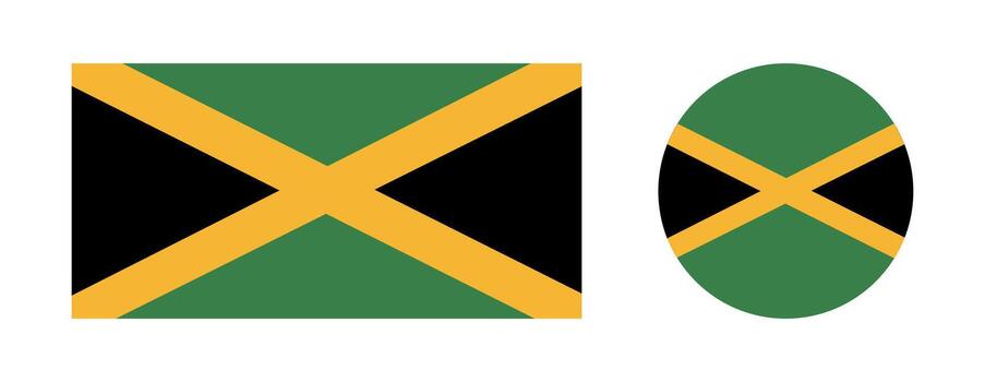 Flag of Jamaica round, rectangular buttons set. Jamaica flag circle, rectangle badges. Kingston icons. vector