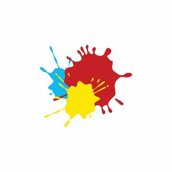 Three overlapping paint splashes in primary colors, red, yellow, and blue. Abstract set of colorful paint blobs, splatters, and ink drops for art and design projects vector