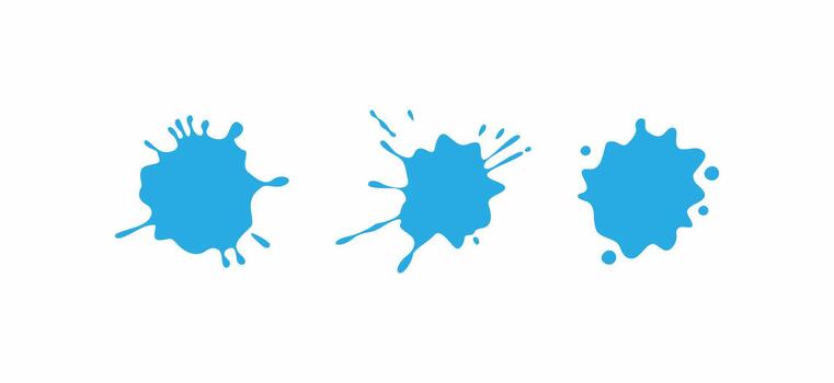 Set of three blue paint splashes and blobs. Abstract ink drops, isolated on white background. Perfect for creative, art, and messy design elements vector