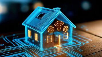 explorar inteligente hogar tecnología con un digital modelo demostración conectividad y automatización en cuatro sencillo marcos video