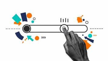 hand interagera med färgrik grafisk gränssnitt terar framsteg bar och ikoner video