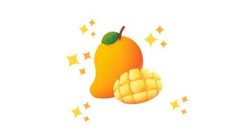 looping animering av en färsk gul mango med skivad kuber och gnistrande effekter på en transparent bakgrund. perfekt för mat teman, video