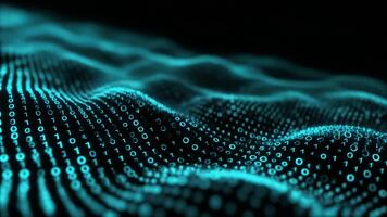 animiert Digital binär Daten Welle im geschichtet Blau Schatten Bildung glatt fließend Information Muster über ein dunkel modern technologisch Hintergrund video