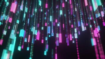 animiert Digital Regen mit bunt Licht Streams Kaskadierung durch ein dunkel Hintergrund Bildung dynamisch fließend Daten Muster und futuristisch technologisch Atmosphäre video