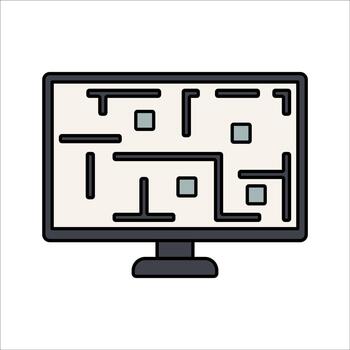 Floor Plan Monitor Flat design style screen with layout symbolizing digital planning ideal for architecture software concepts. vector