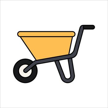 Wheelbarrow Flat design style load carrier symbolizing construction labor ideal for building site illustrations and work graphics. vector