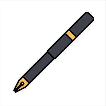 Fountain Pen Flat design style writing instrument symbolizing formal notes ideal for documentation and design annotations. vector