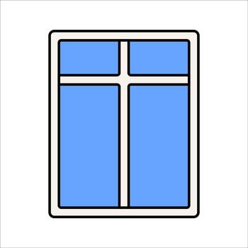 Window Flat design style simple framed window symbolizing building components ideal for architectural layouts and home design visuals. vector