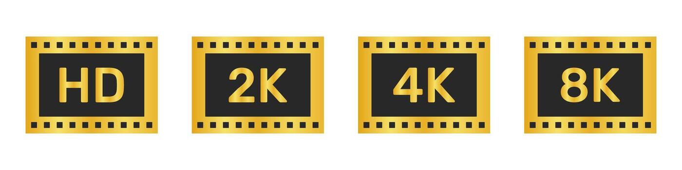 resolución íconos en silueta colocar. multimedia y tecnología usar. y televisión Talla resolución iconos alta definición, 2k, 4k, 8k calidad símbolo recopilación. aislado ilustración vector
