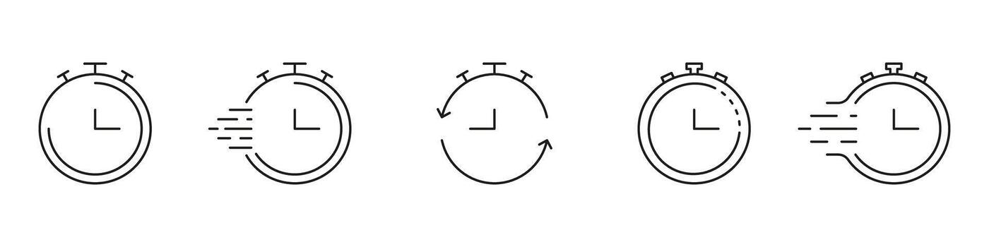 Stopwatch Line Icon Set. Time Management, Speed, And Efficiency Outline Symbol Collection. Chronometer And Timer Concepts. Editable Stroke. Isolated Illustration vector